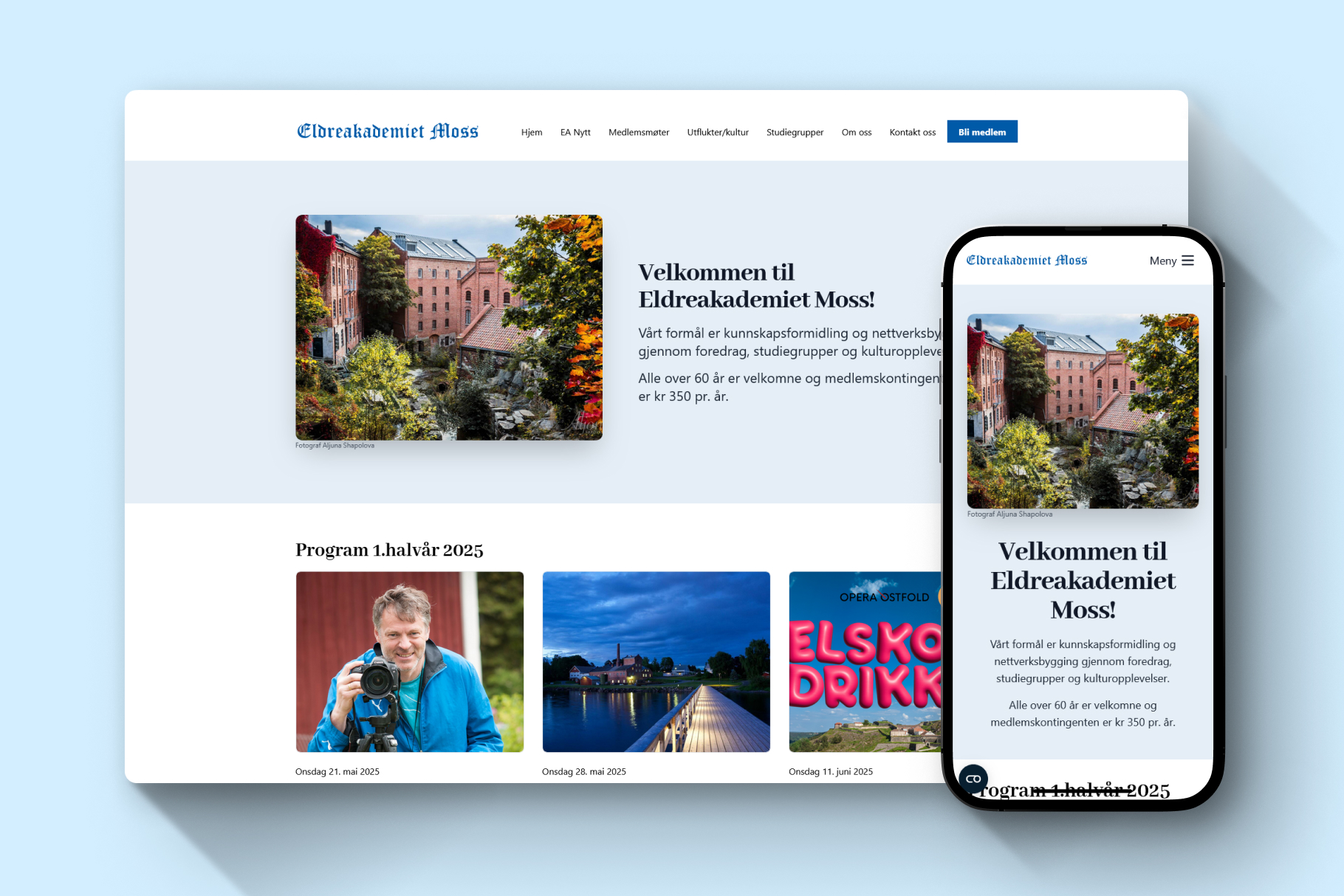 Nettside for forening med tilpasset programvisning og universell utforming