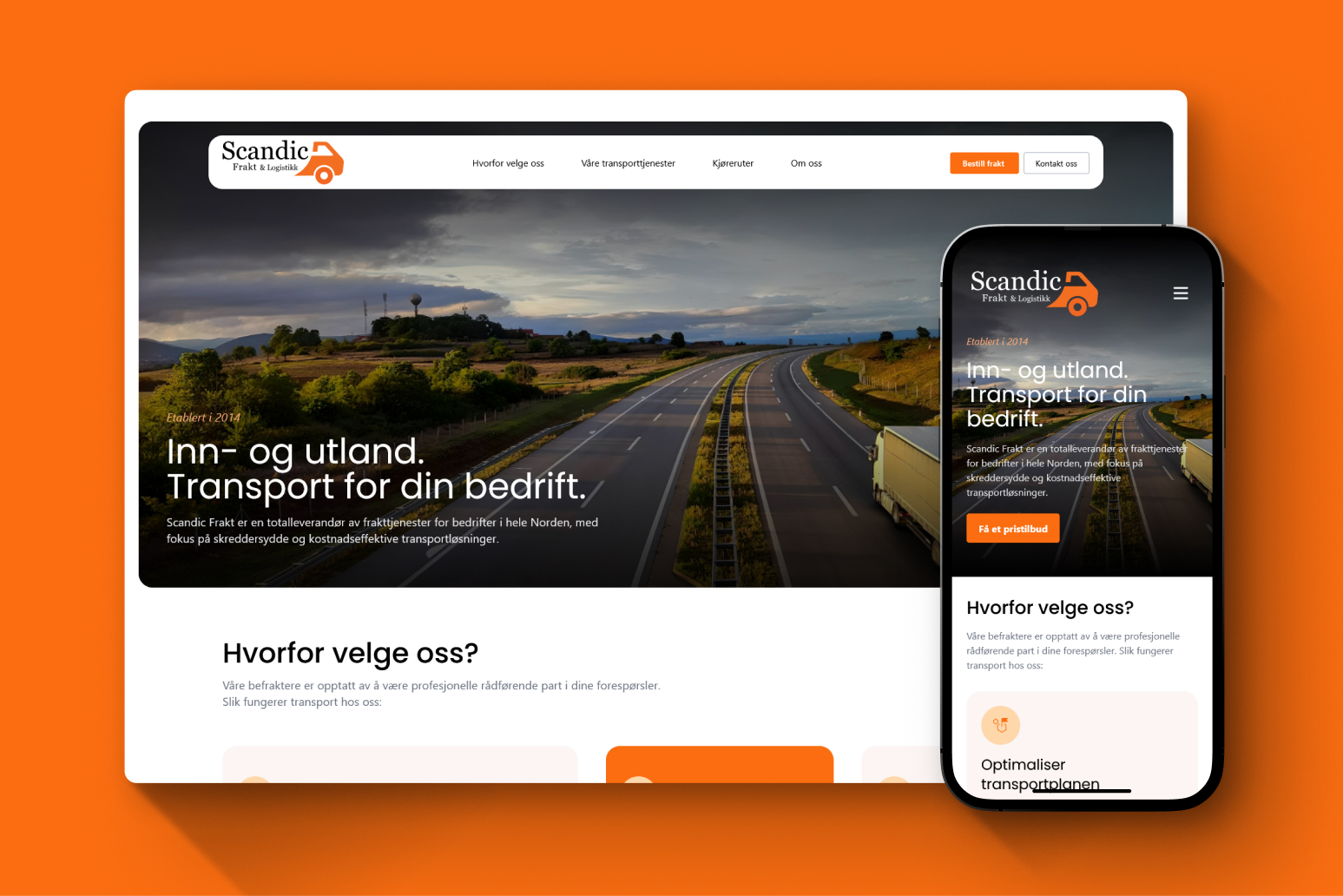 Landingsside for totalleverandør av frakttjenester