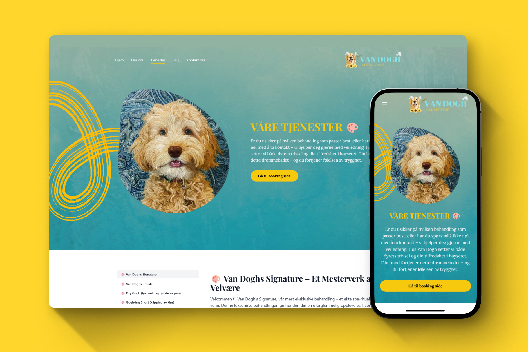 Fargerik og kunstnerisk nettside for hundefrisør